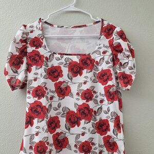 Floral Red and White Women's Top